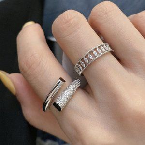 *NEW 925 Sterling Silver Diamond Adjustable Ring D